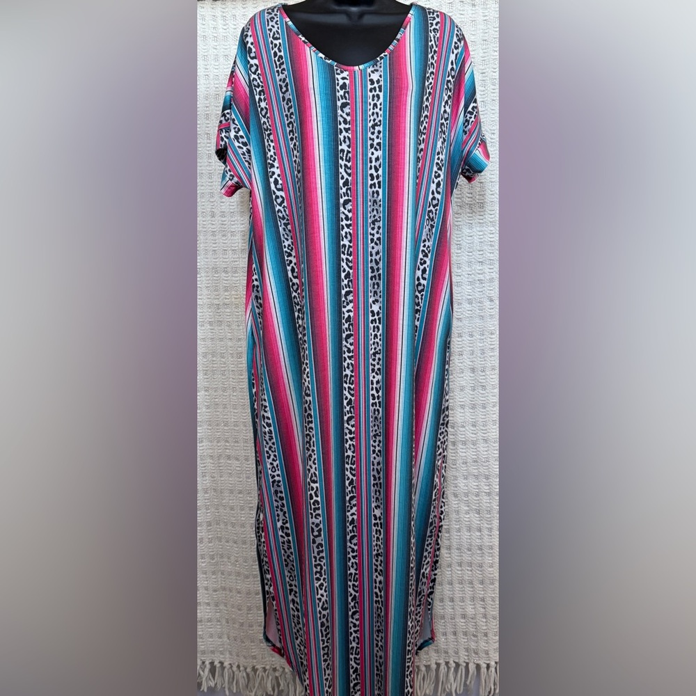 Pink and Blue Dolman Sleeve Maxi Dress